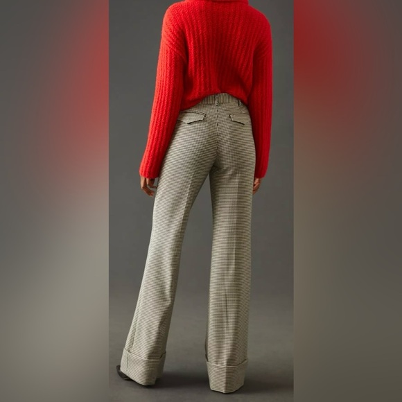 Women's Maeve Anthropologie Low-Slung Flared Trousers Houndstooth Pants NWT 10 - Picture 3 of 13